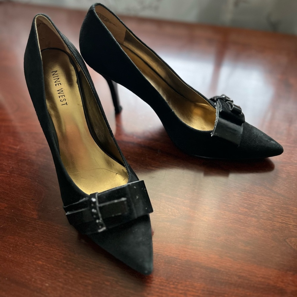 Nine West Francess Black Leather Heels, Sz 6.5